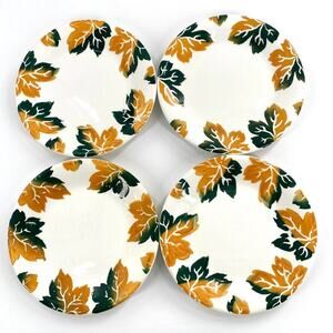 Furio Tre‎ Ci Made in Italy Yellow Green Autumn Leaves Salad Plates x4 FUO85